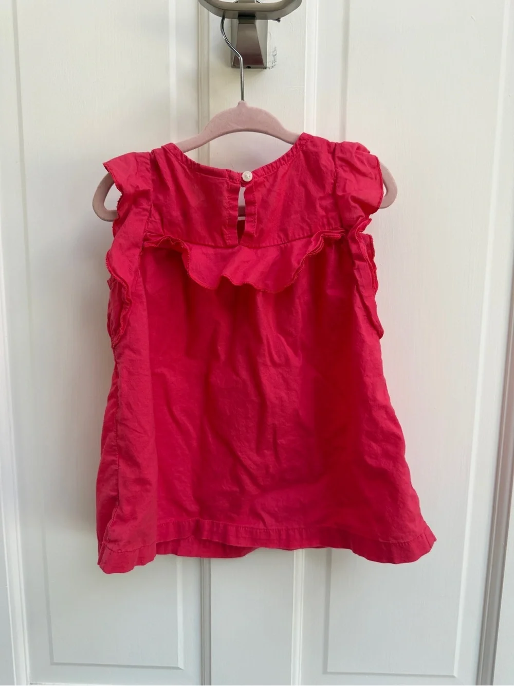 OshKosh B'gosh 4T Girls Hot Pink Ruffle Embroidered Tank Short Sleeve Blouse Top
